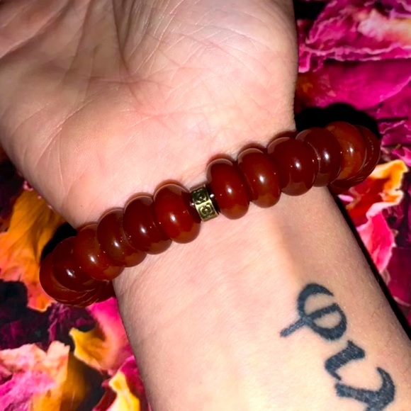 🧿2/$15 New ✋🏼Handmade 10mm Natural Carnelian Rondel Stone Stretch Bracelet - Picture 7 of 12